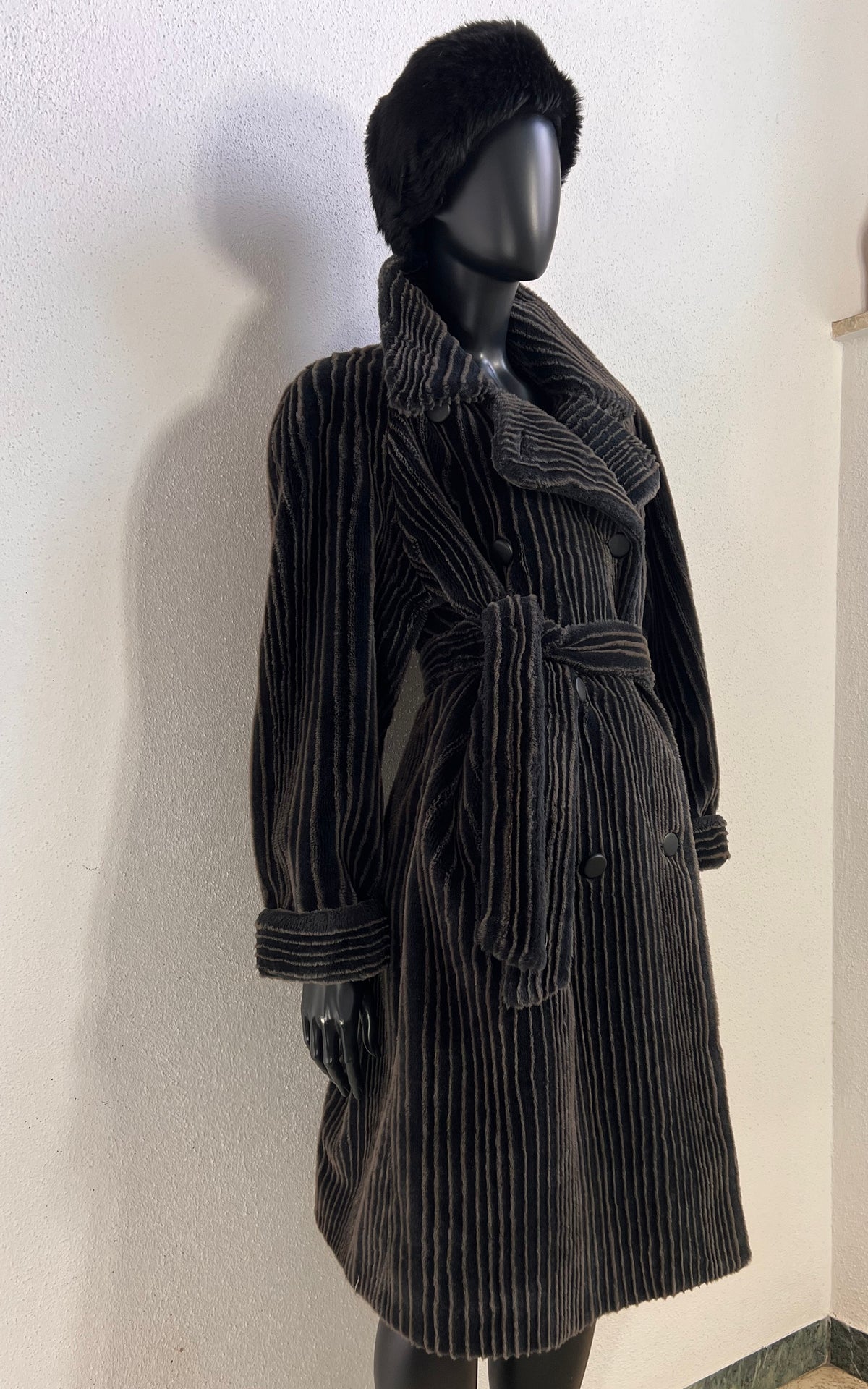Vintage Michel Alexis Paris Ribbed Faux Fur Coat