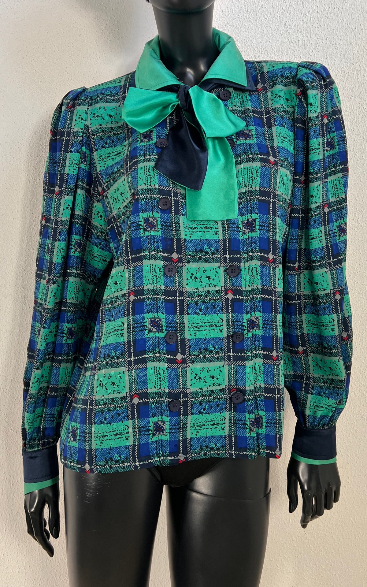 Vintage 1980s Werner Graumann Silk Blouse with Bow Collar