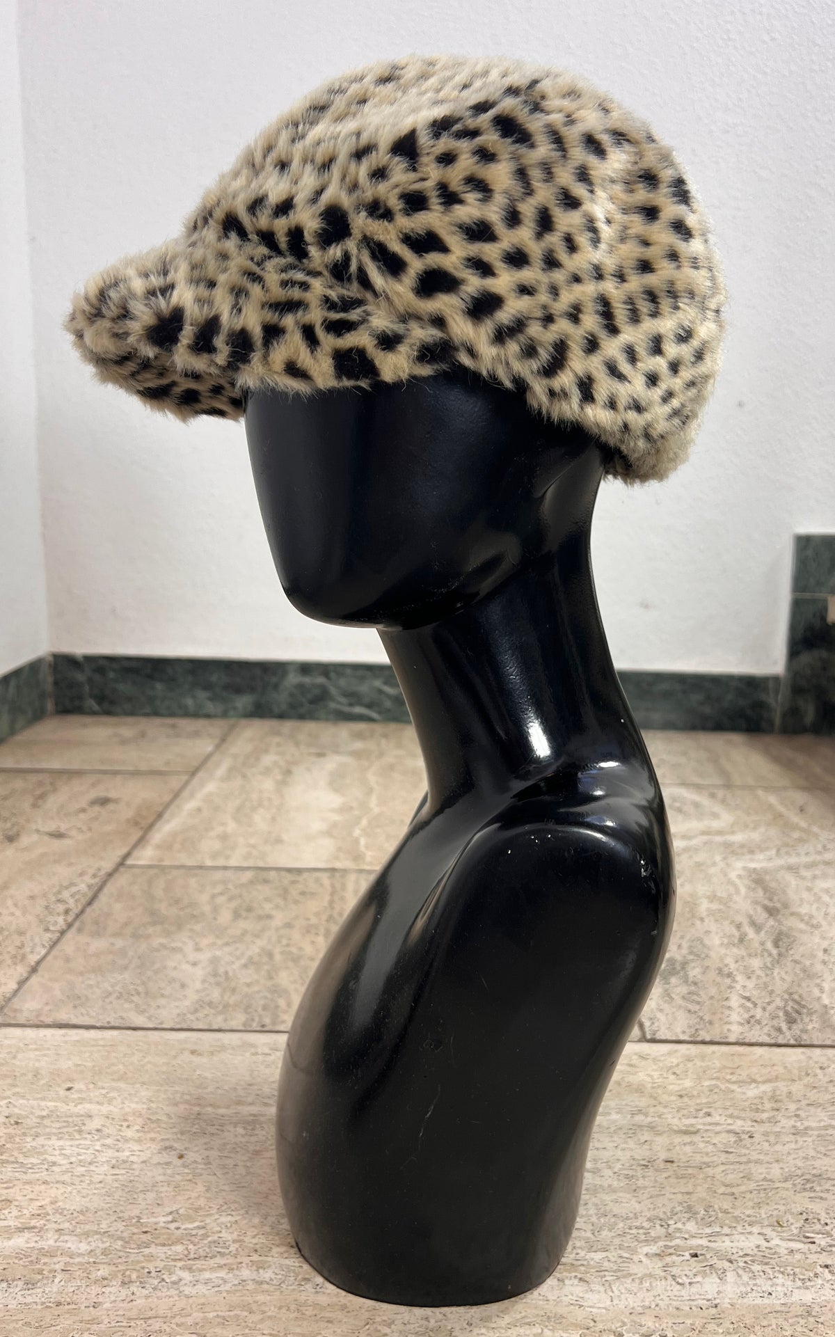 Leopard Print Faux Fur Baker Boy Hat
