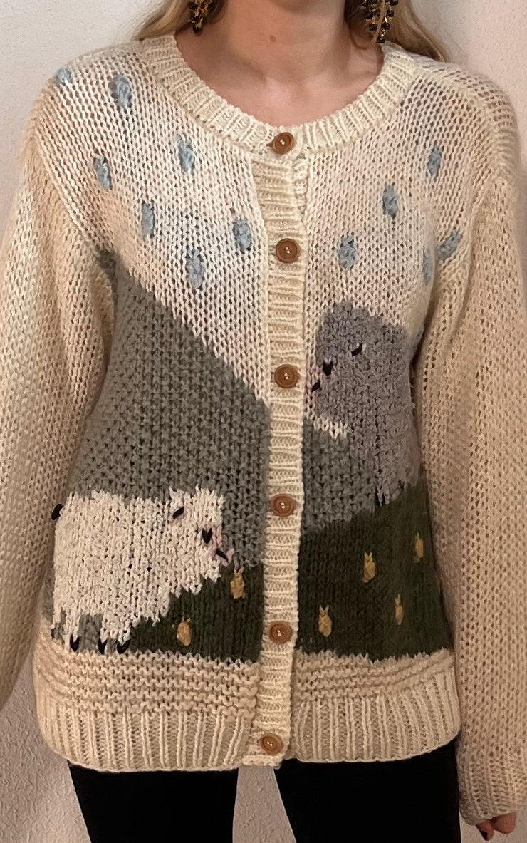 Cardigan vintage fatto a mano in pecora