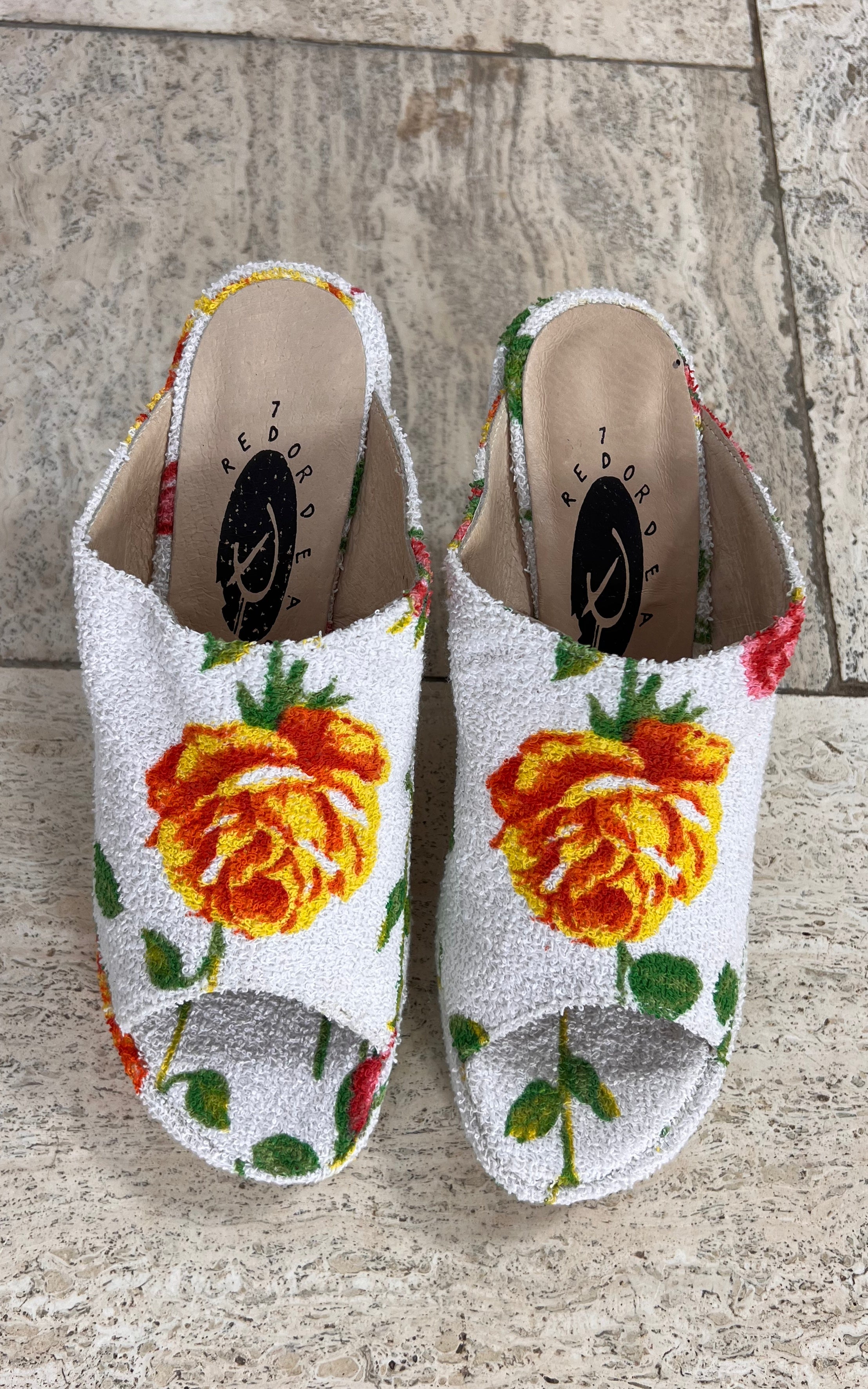 Vintage 90s Red or Dead Floral Mules 40