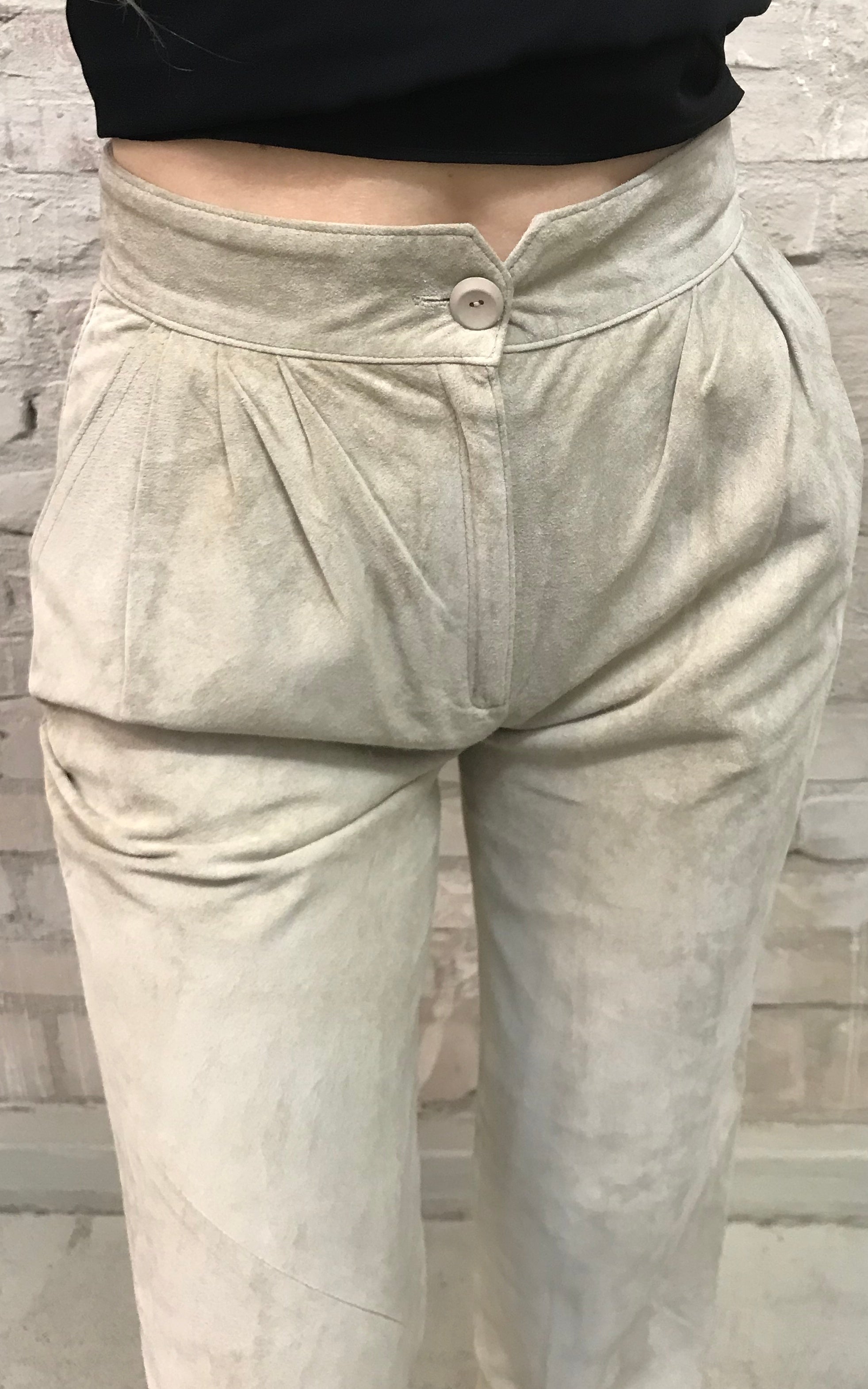 Pantaloni in pelle scamosciata vintage a vita alta